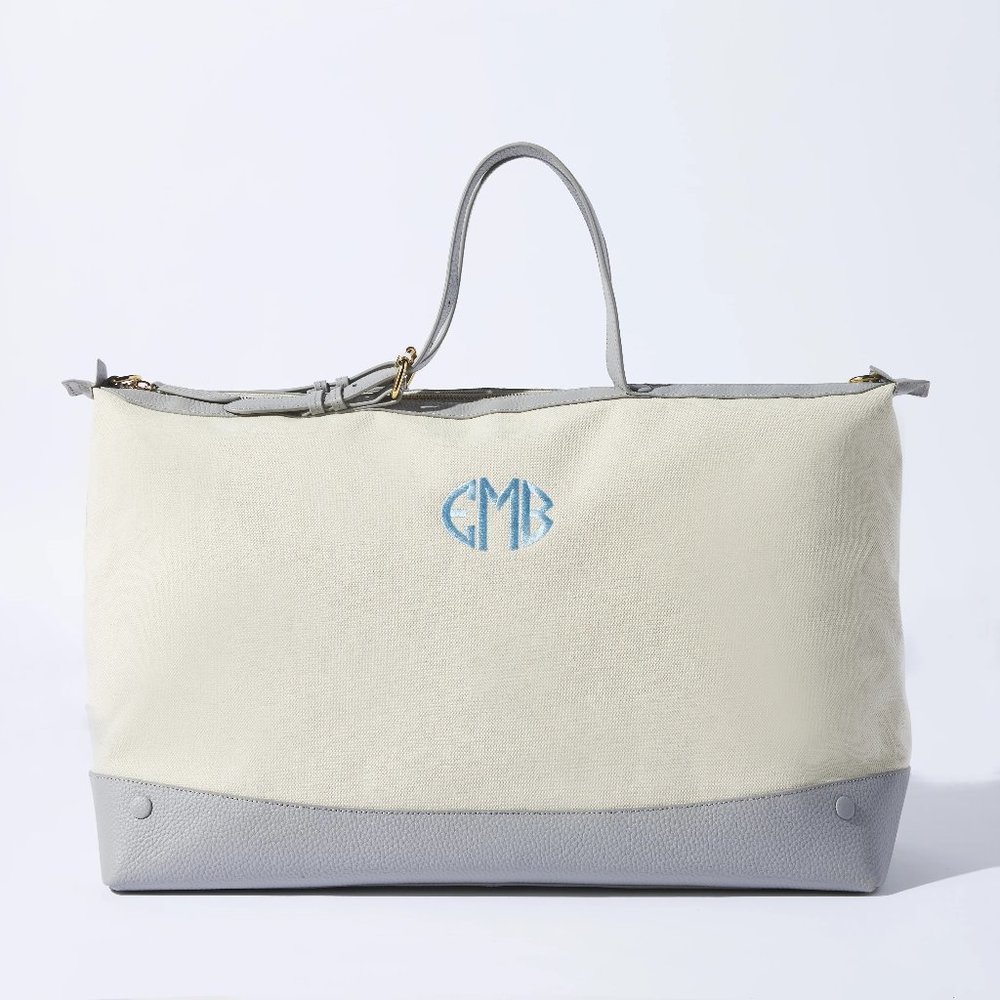 Neely and Chloe The Weekender Pale Blue Leather Bottom Canvas Women's Handbag